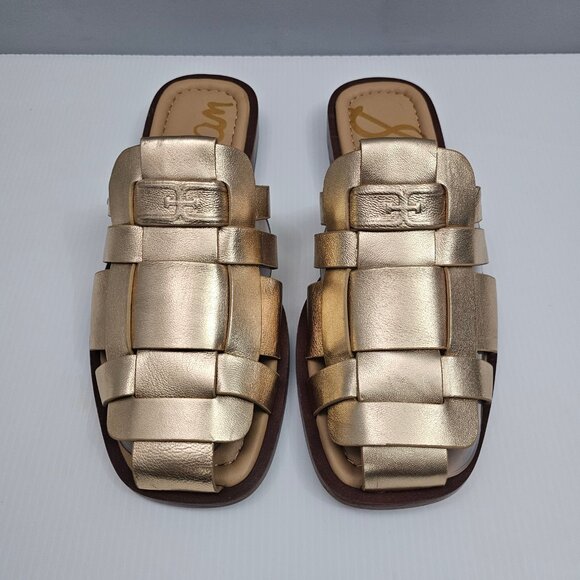 Sam Edelman Dina Fisherman Mule Womens 7.5 Metallic Gold Leather Slide Sandal - Picture 4 of 13
